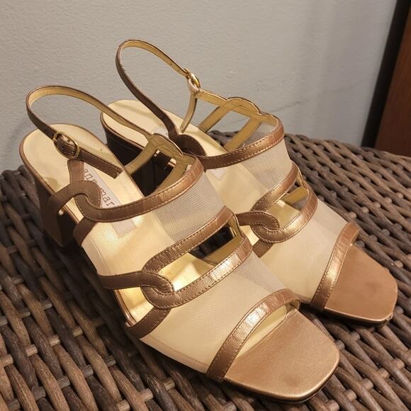 Ann Marino Bronze Nude Clear Mesh Strappy Sandal 6.5 Block Heel Quietlux Coastal - Picture 8 of 9